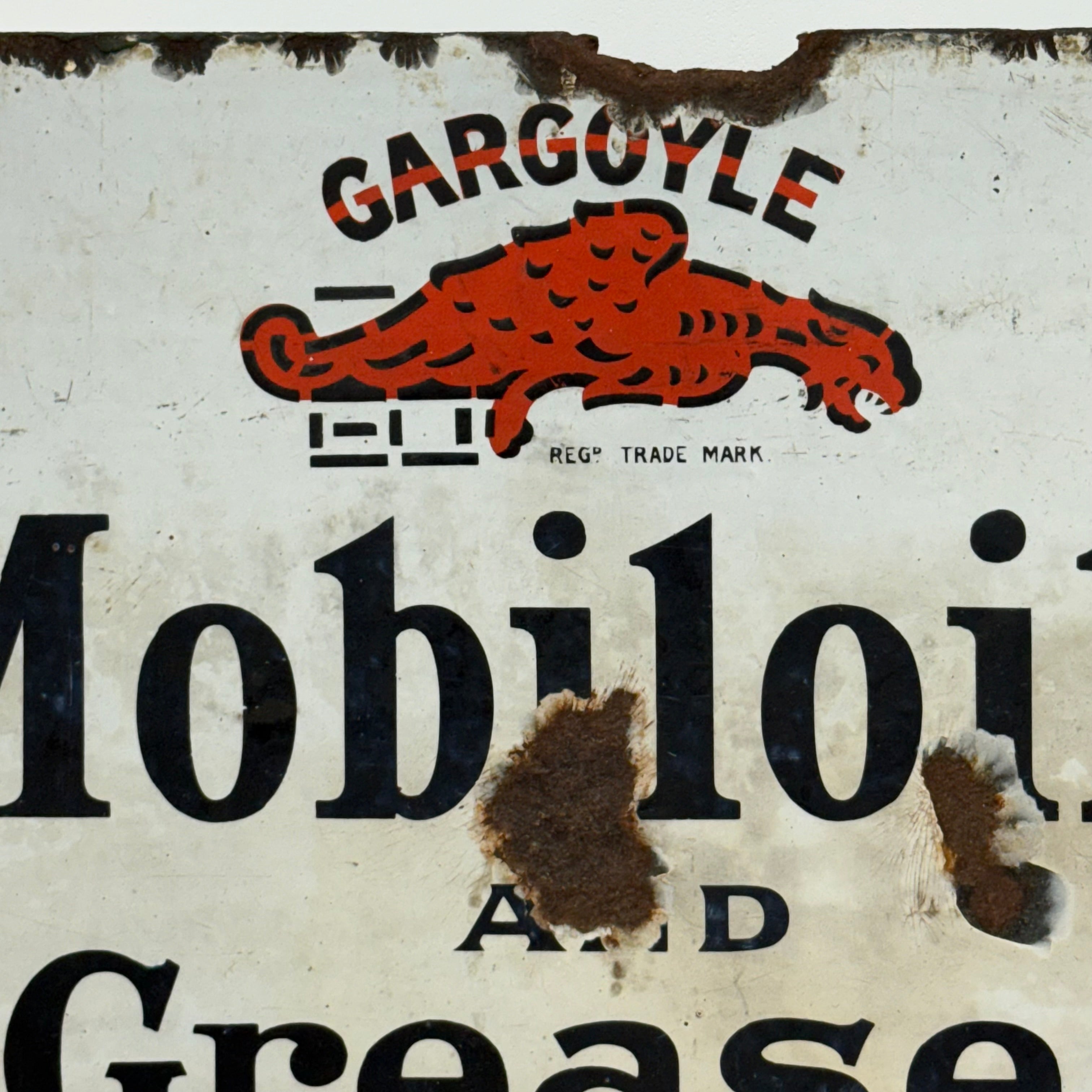 Gargoyle Mobiloils and Greases Enamel Sign Vacuum Oil Company c1920