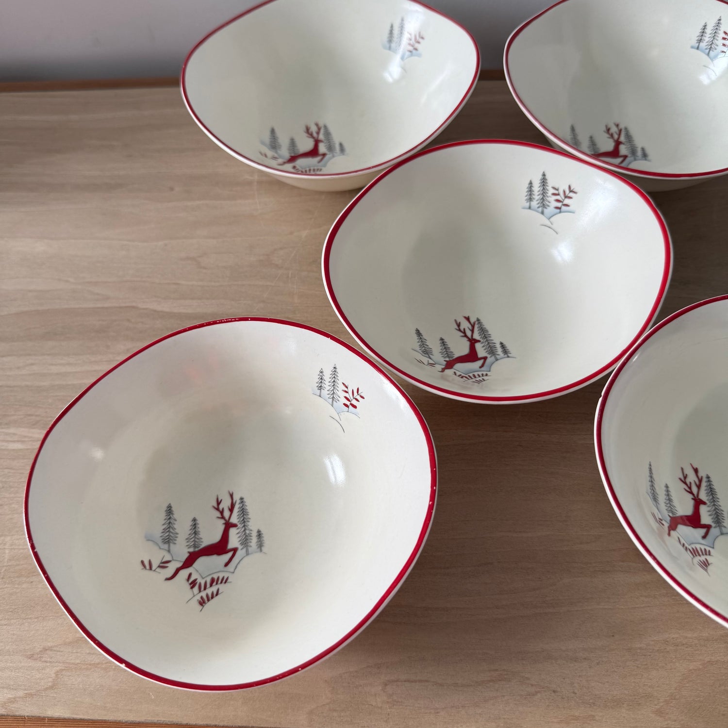5 Crown Devon Stockholm Leaping Deer Dessert Bowls 1950s