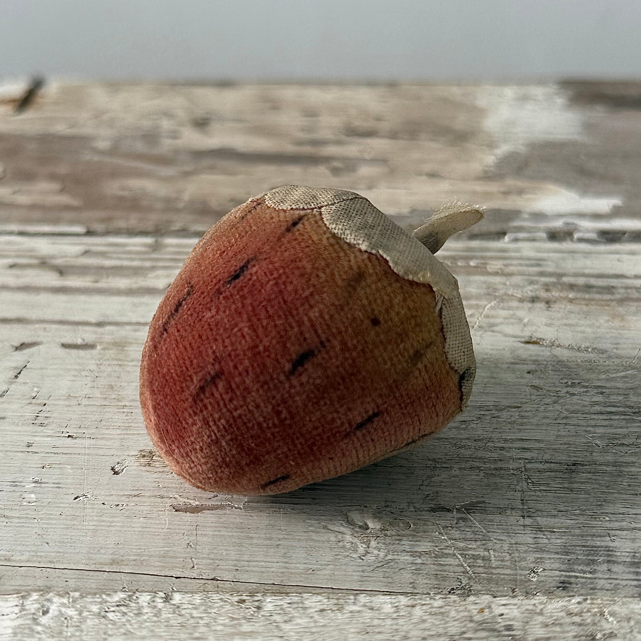 1830s Antique Velvet Strawberry Pin Cushion with Fabric Leaves