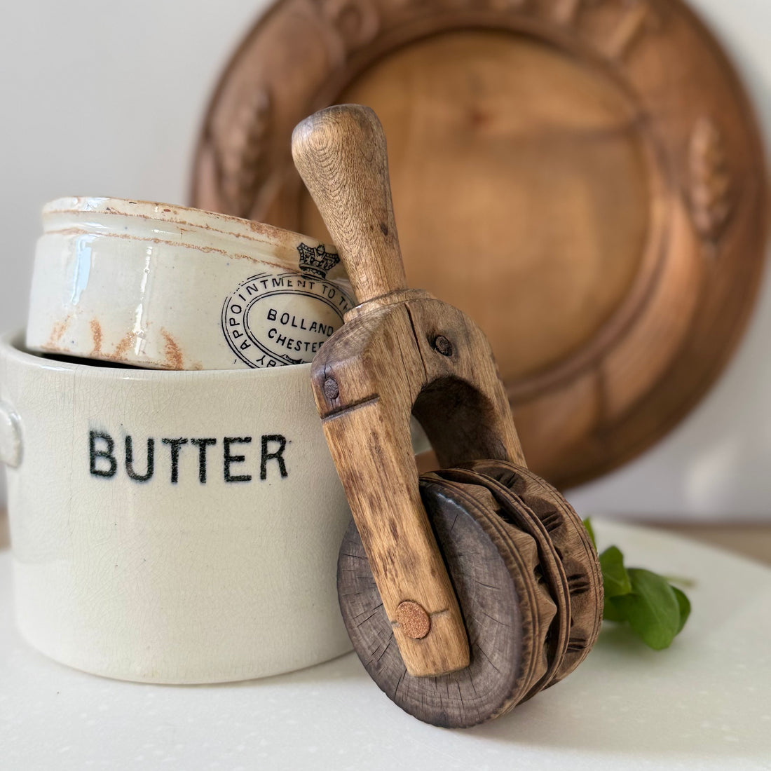 Antique Treen Butter Roller Geometric Carved Dairy Kitchenalia