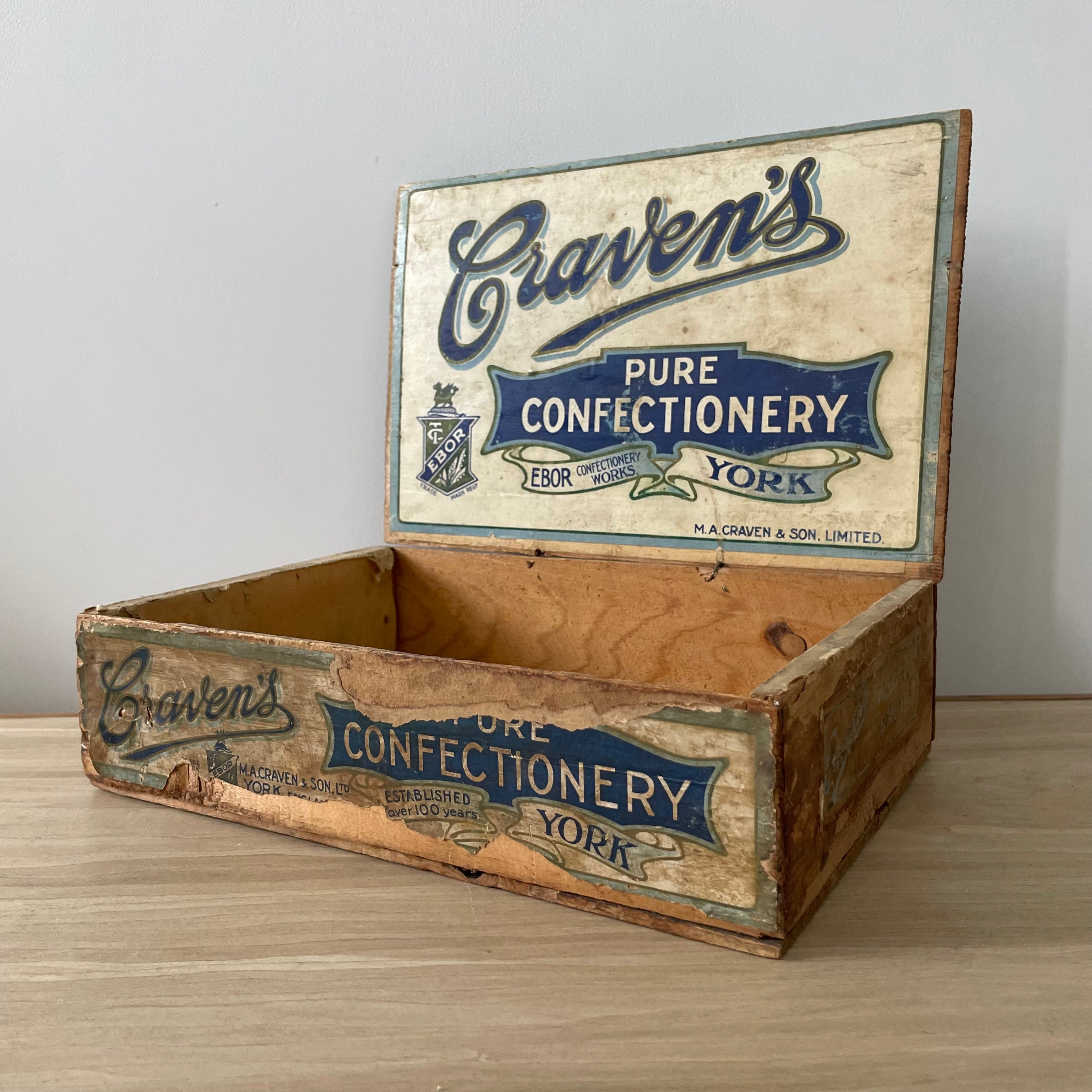 Antique Craven’s Pure Confectionery Wooden Advertising Box – York, Early 1900s