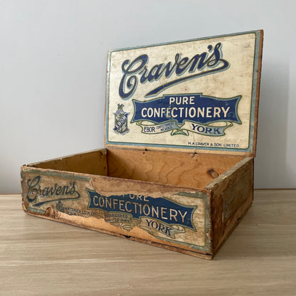 Antique Craven’s Pure Confectionery Wooden Advertising Box – York, Early 1900s