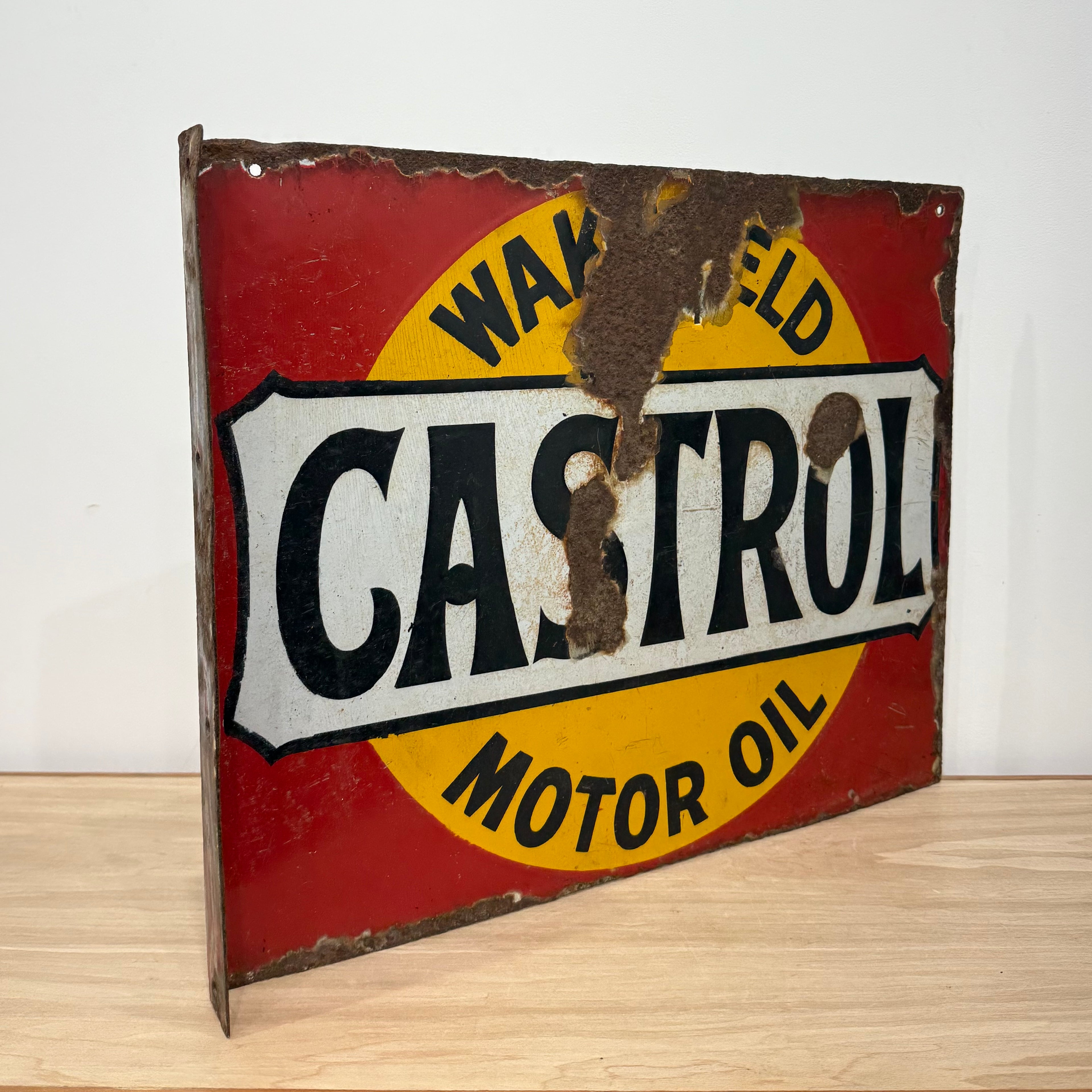 Castrol Motor Oil Enamel Advertising Sign Wakefield Oil c1920