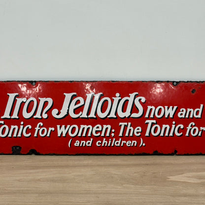 Iron Jelloids Enamel Advertising Sign Tonic for Women Men and Children c1930