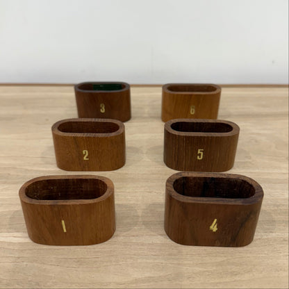 Vintage Genuine Teak Numbered Napkin Ring Set with Original Box