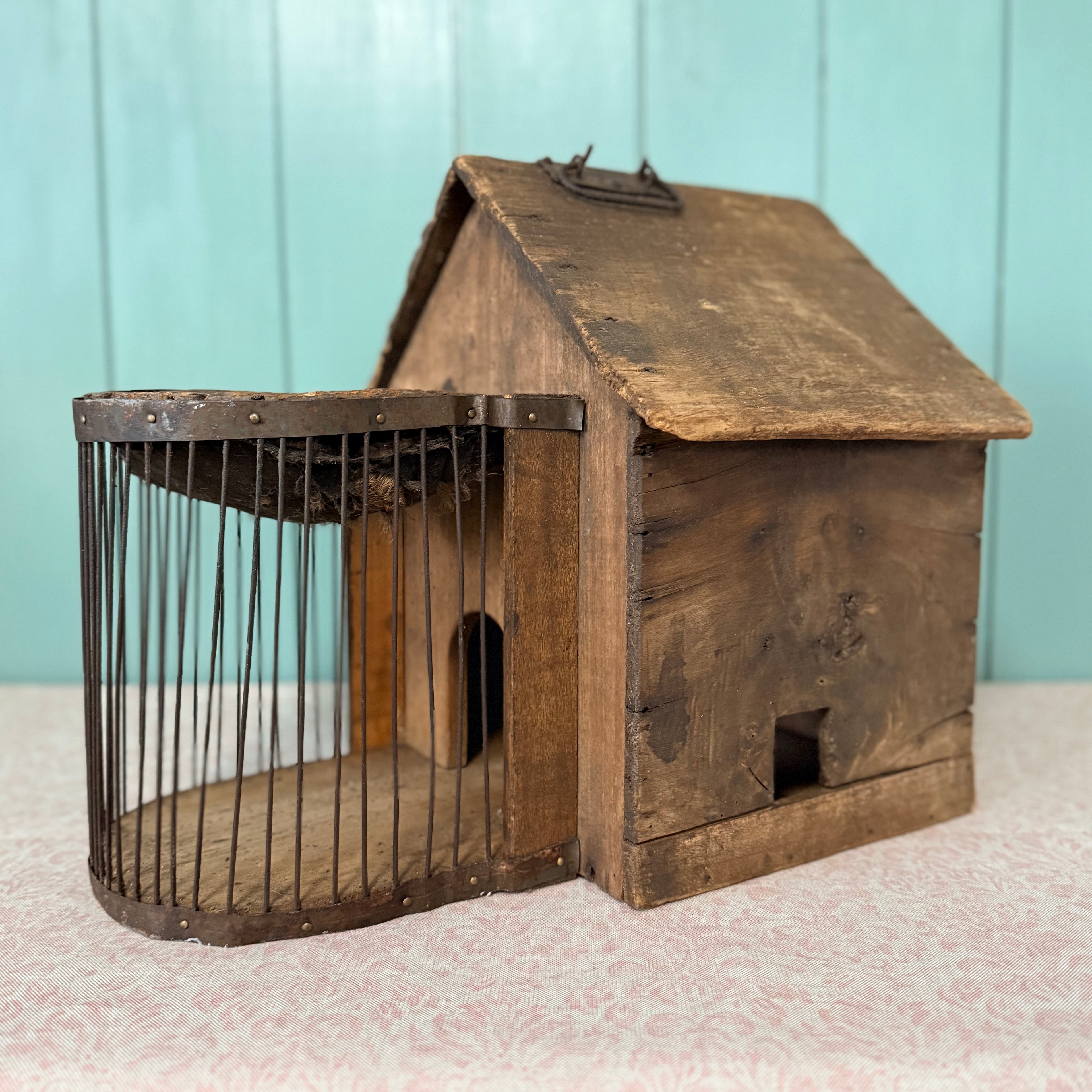 Antique Country House Squirrel Cage with Original Wire Run &amp; Nest Box