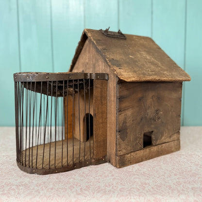 Antique Country House Squirrel Cage with Original Wire Run &amp; Nest Box
