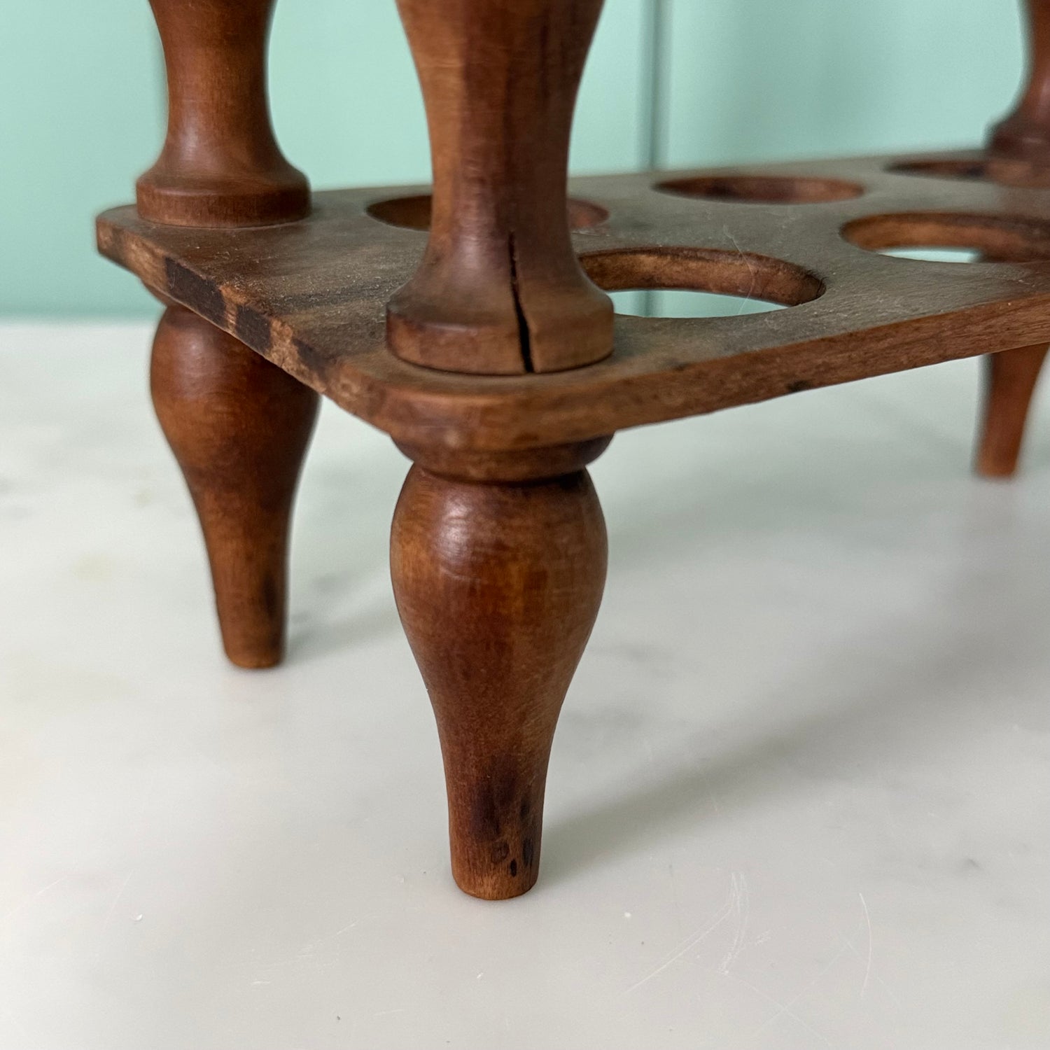 Antique Victorian Edwardian Wooden Two Tier Egg Stand Rack