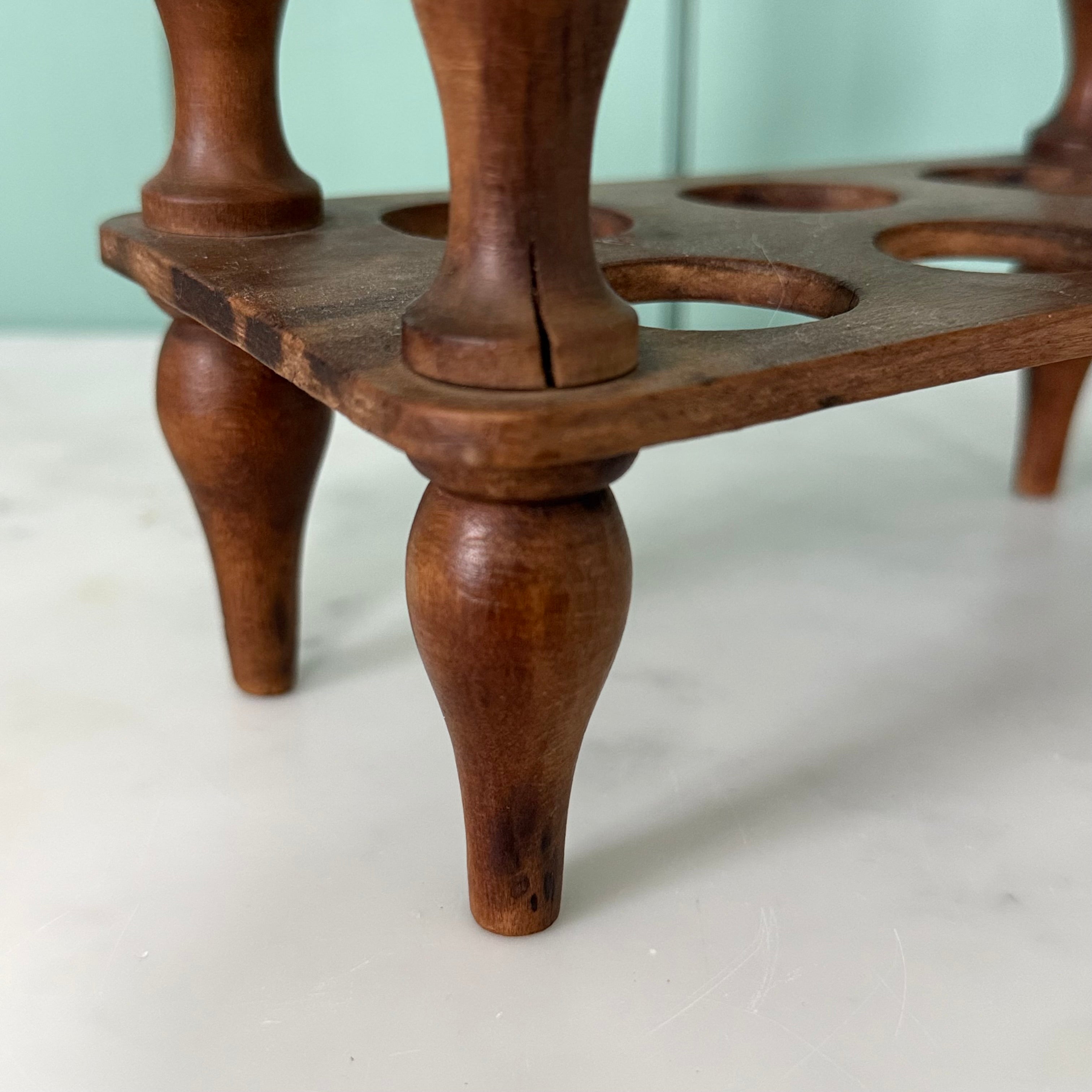 Antique Victorian Edwardian Wooden Two Tier Egg Stand Rack