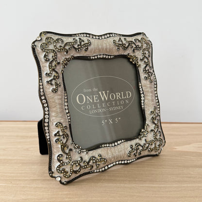 Cream Crystal Photo Frame 5x5 Decorative Vintage Style