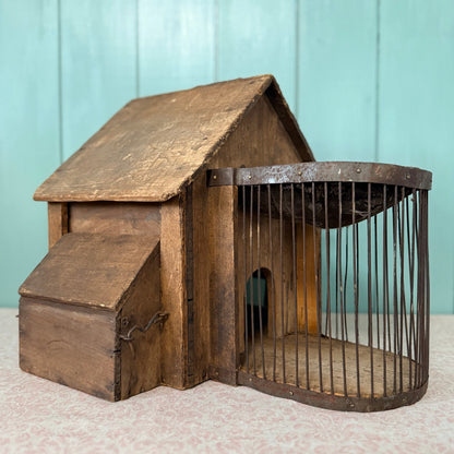 Antique Country House Squirrel Cage with Original Wire Run &amp; Nest Box