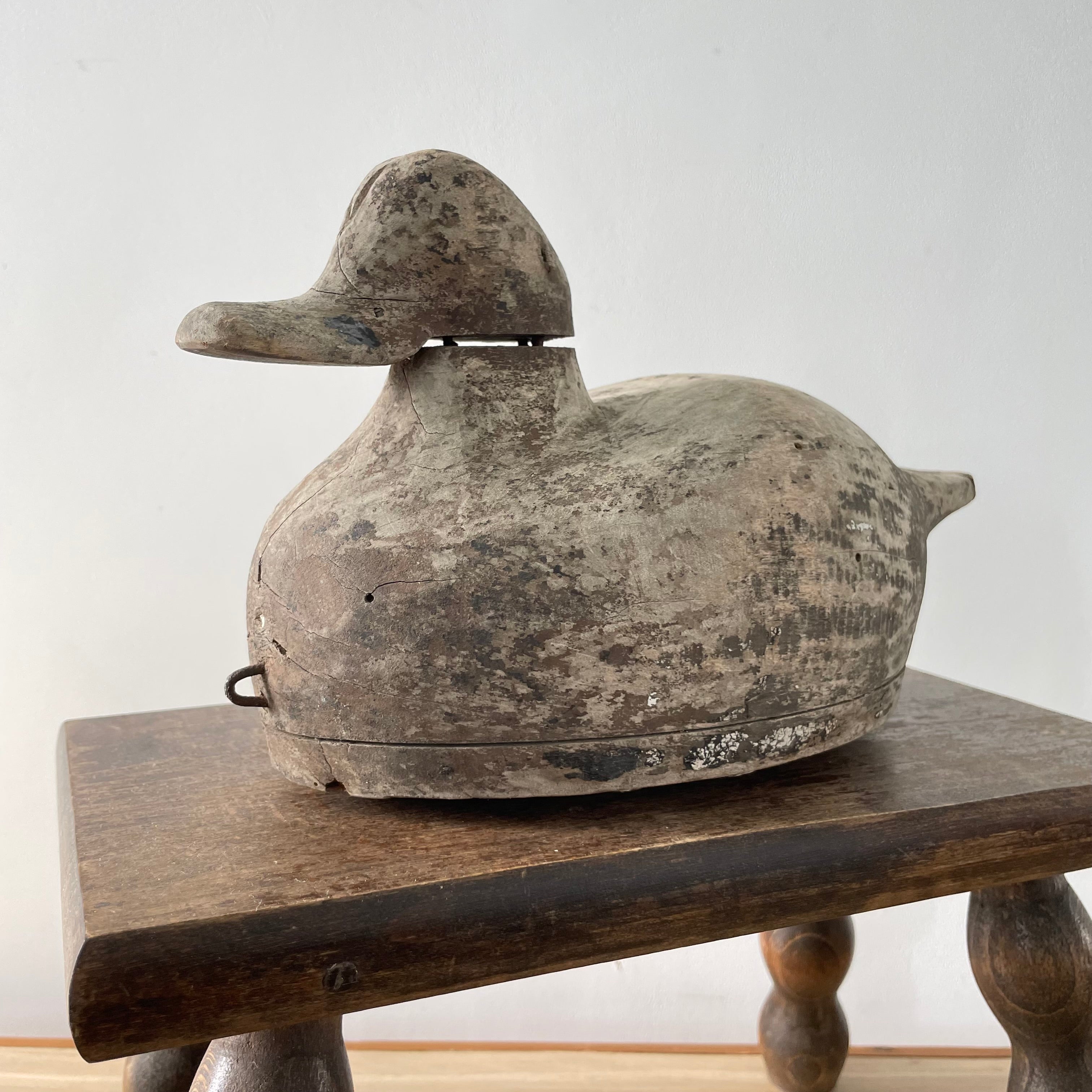 Antique Wooden Duck Decoy – Hand-Carved Folk Art Hunting Decoy with Original Patina
