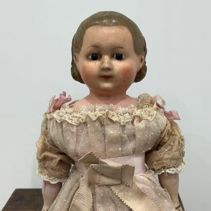 Antique Wax Head “Pumpkin Head” Doll with Original Dress c.1870