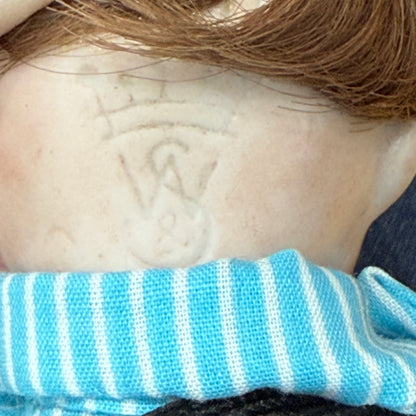 Antique Bisque Googly Doll Head with Fixed Eyes on Later Body