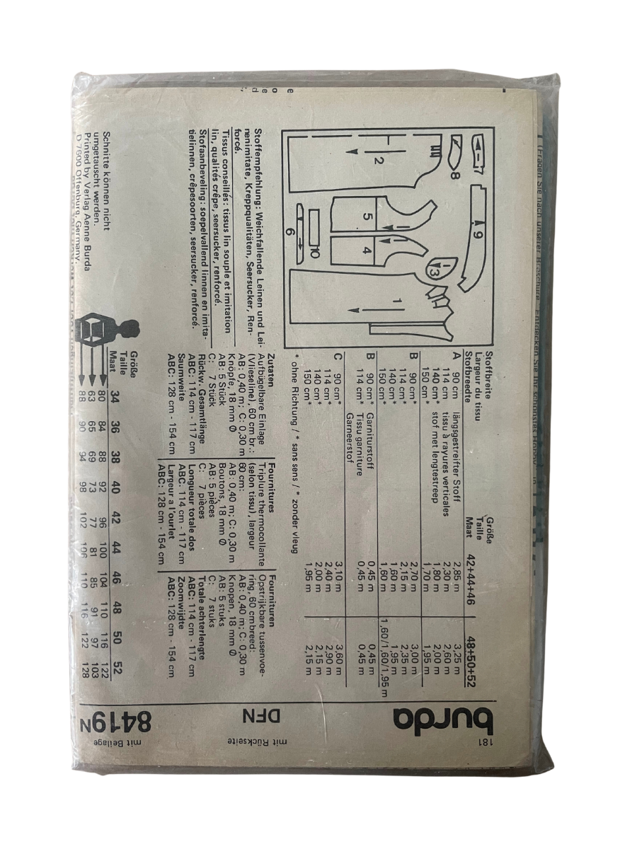 Burda 8419 Womens Size 16-26 Dress FF