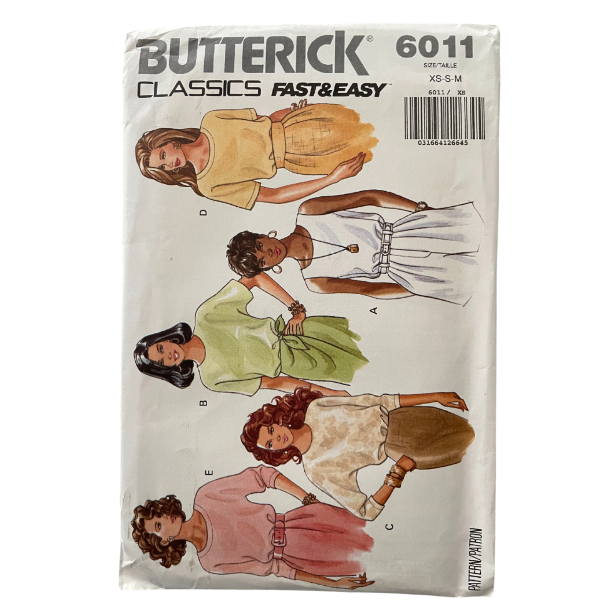Butterick 6011 Womens Size SS-M UK Top Blouse FF