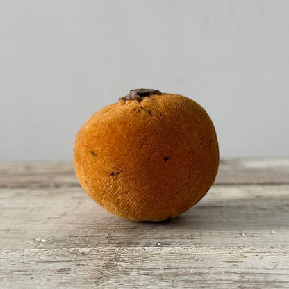 1830s Antique Velvet Orange Pin Cushion with Coated Fabric Leaf Detail
