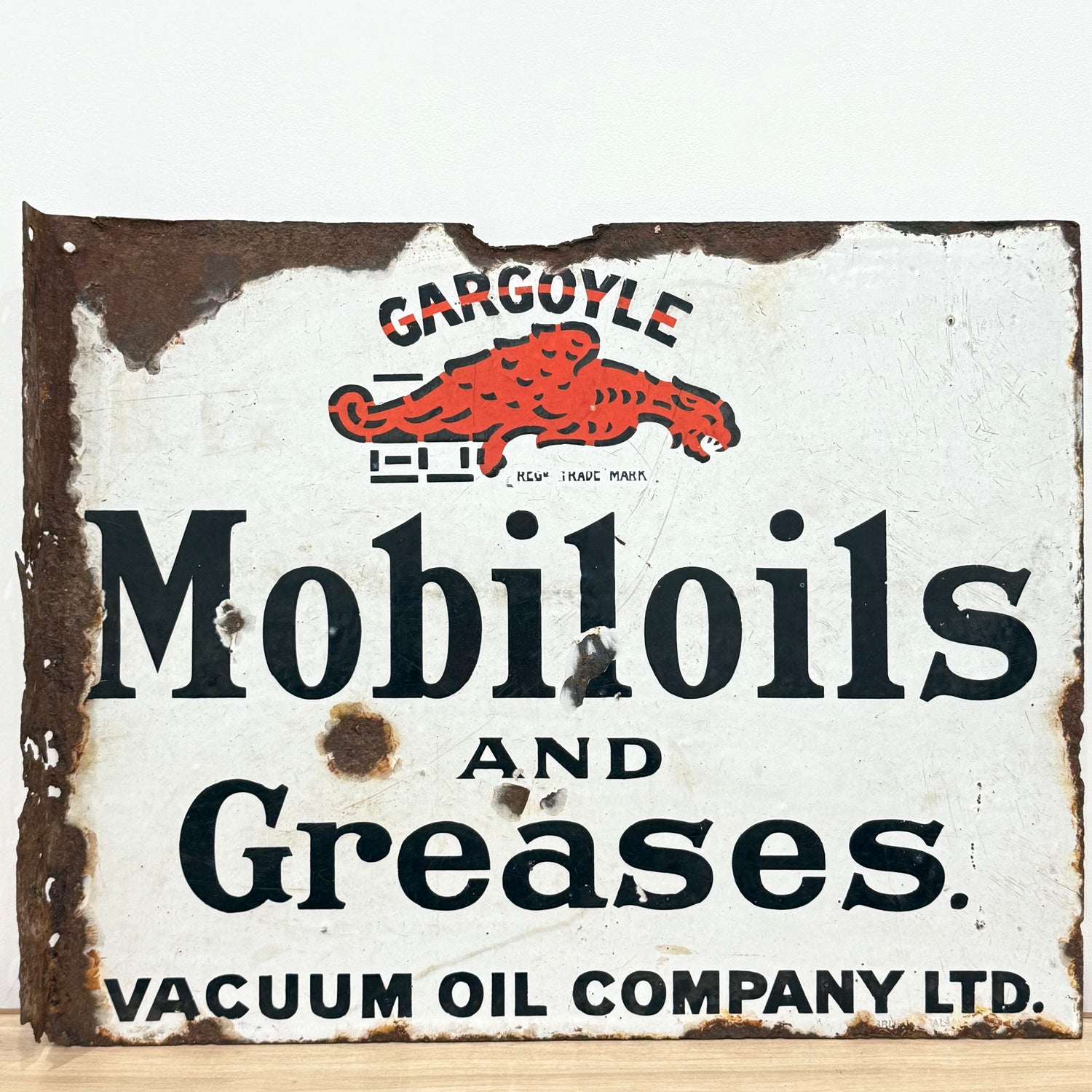Gargoyle Mobiloils and Greases Enamel Sign Vacuum Oil Company c1920