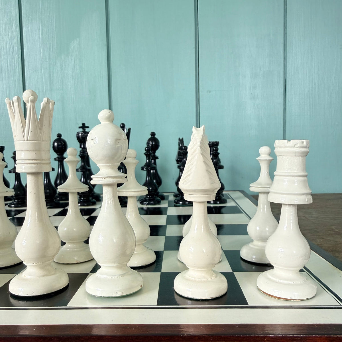 Vintage Chinese Wooden Figural International Chess Set Original Box