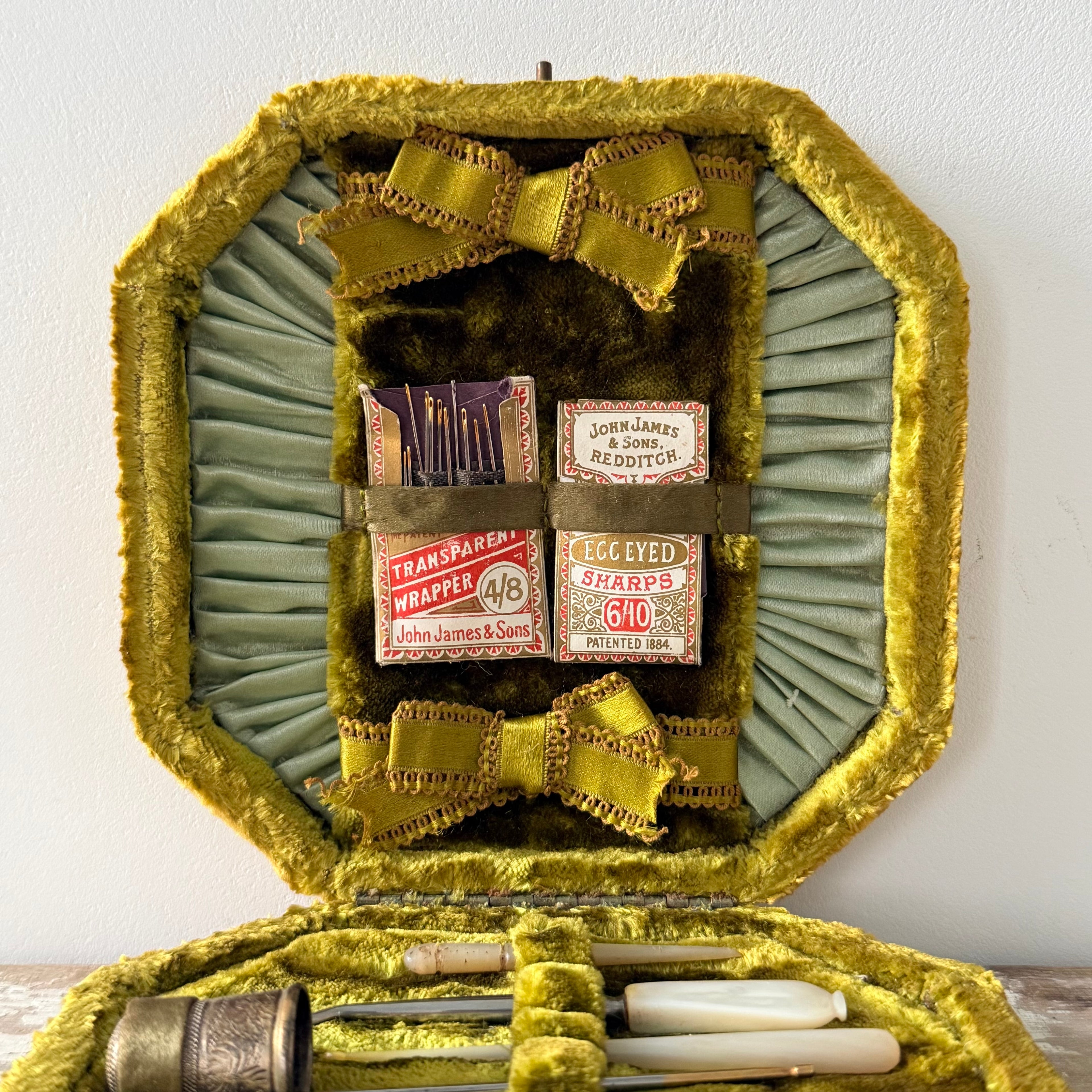 Antique Sewing Necessaire with Mother of Pearl Tools c.1890–1910
