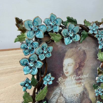 Blue Floral Crystal Photo Frame 3x4 Decorative Vintage Style Gift