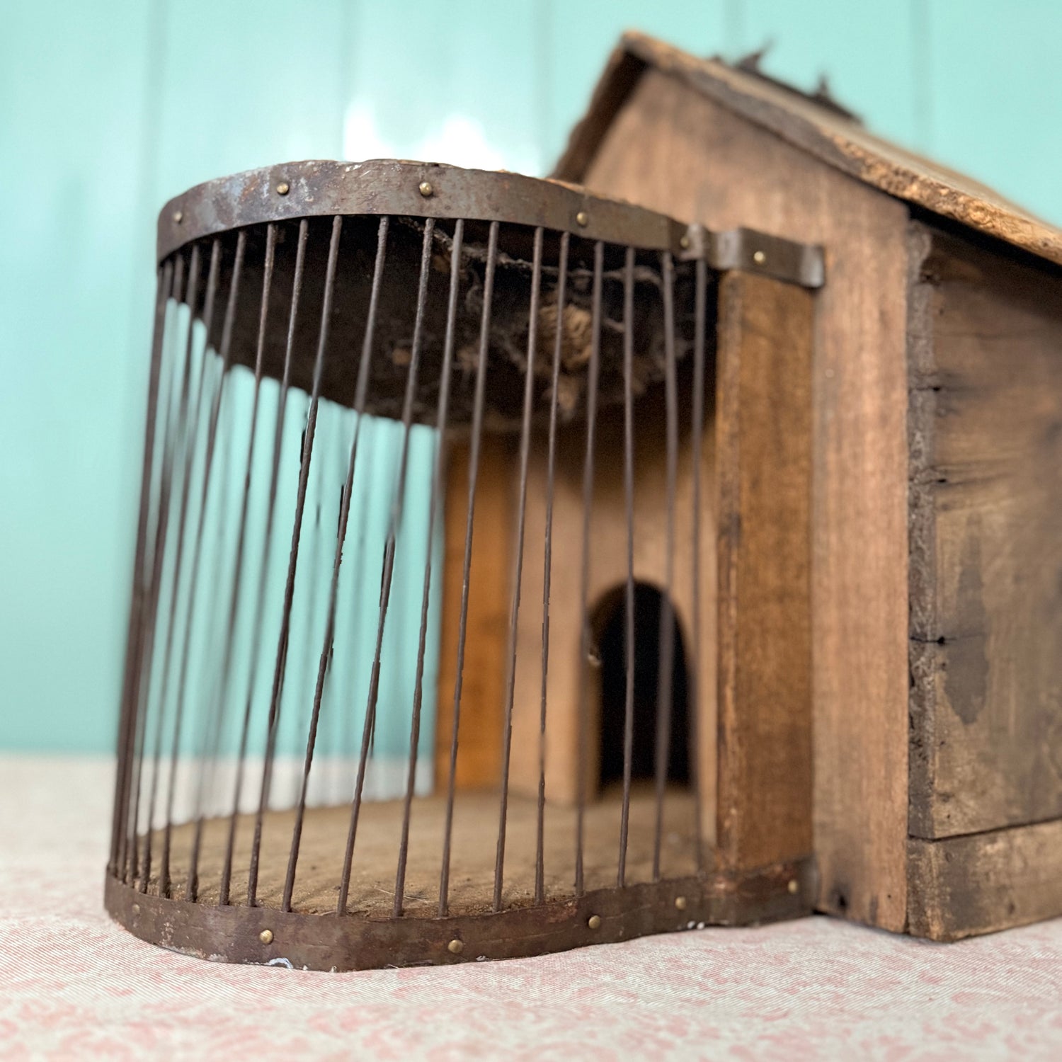 Antique Country House Squirrel Cage with Original Wire Run &amp; Nest Box