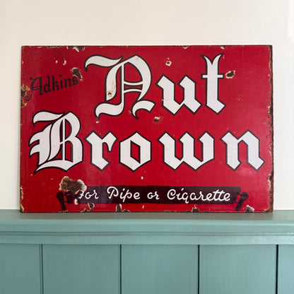 Adkins Nut Brown Tobacco Double-Sided Enamel Advertising Sign