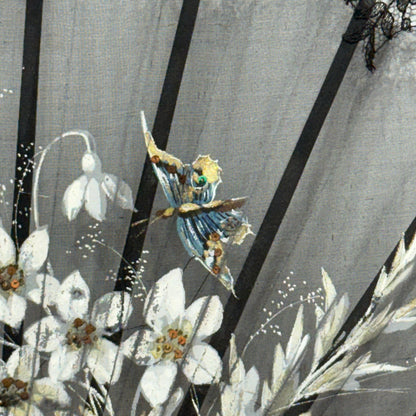 Antique Hand Painted Lace Fan with Butterflies Edwardian Black Mourning Style