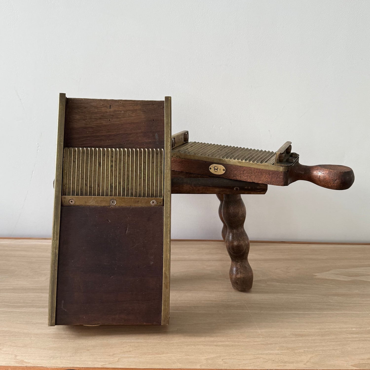 Antique Wooden Pill Maker with Brass Plates Double Handle Apothecary Tool