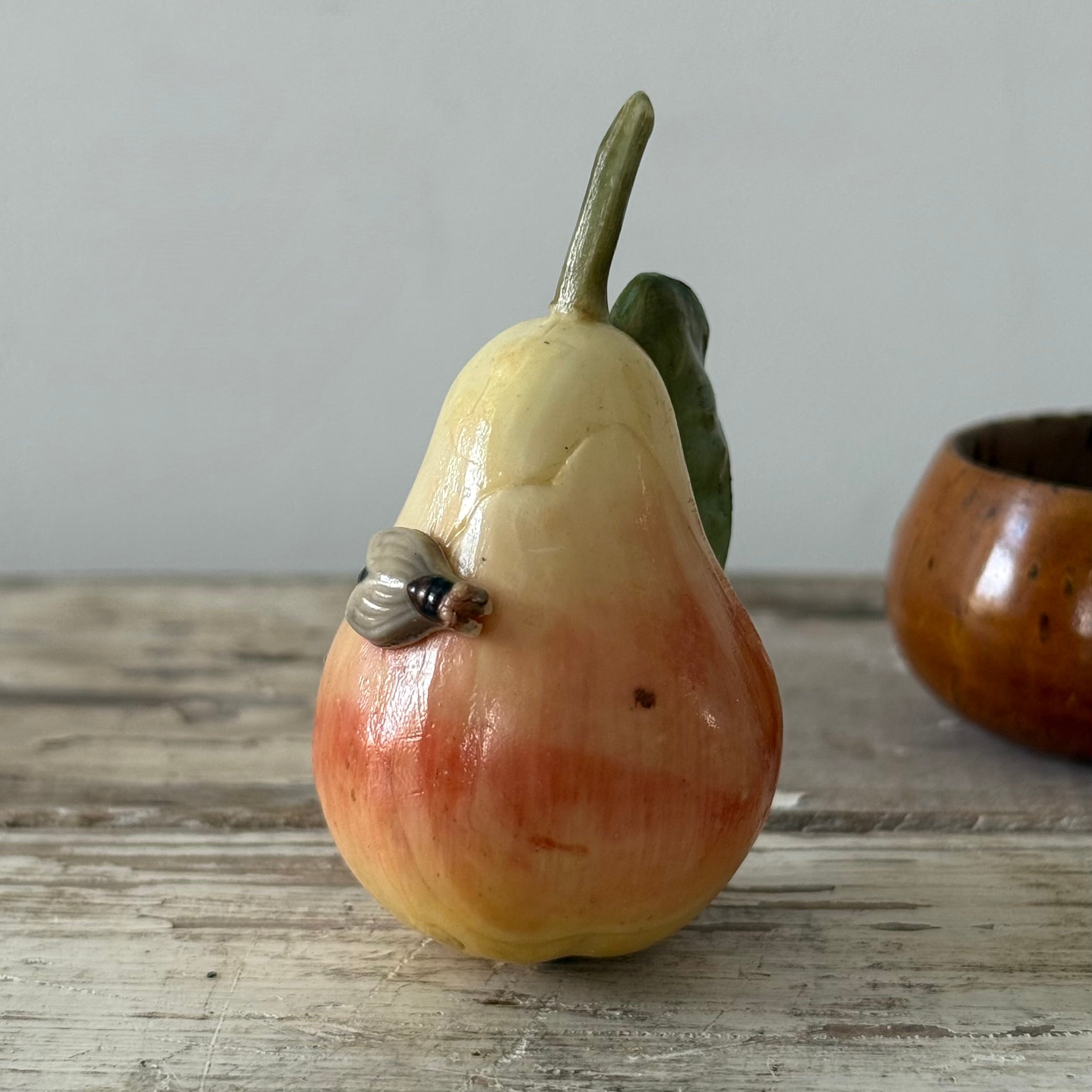 Antique Celluloid Pear Tape Measure in Coquilla Nut Base