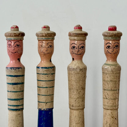 Vintage Wooden Sailor Skittles Pins Four Figures Hand Painted Folk Toy 24cm