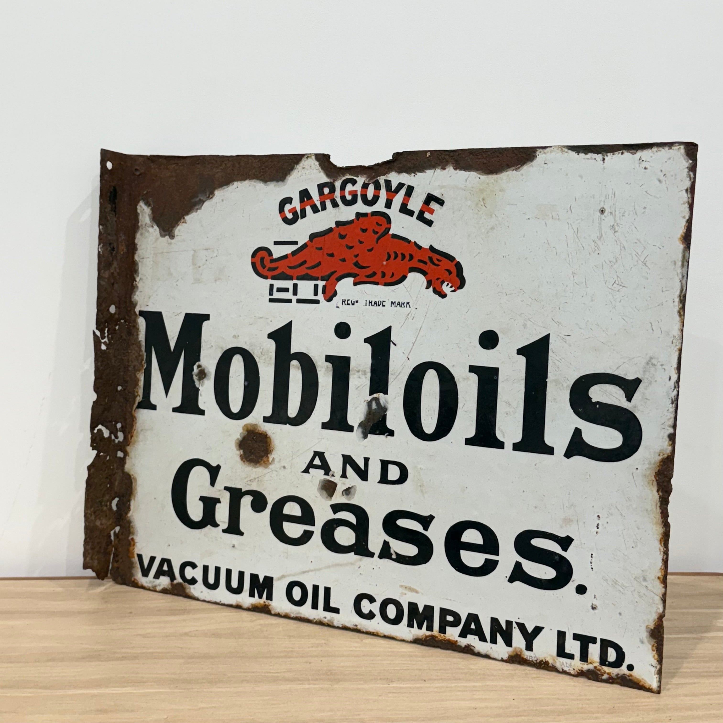 Gargoyle Mobiloils and Greases Enamel Sign Vacuum Oil Company c1920