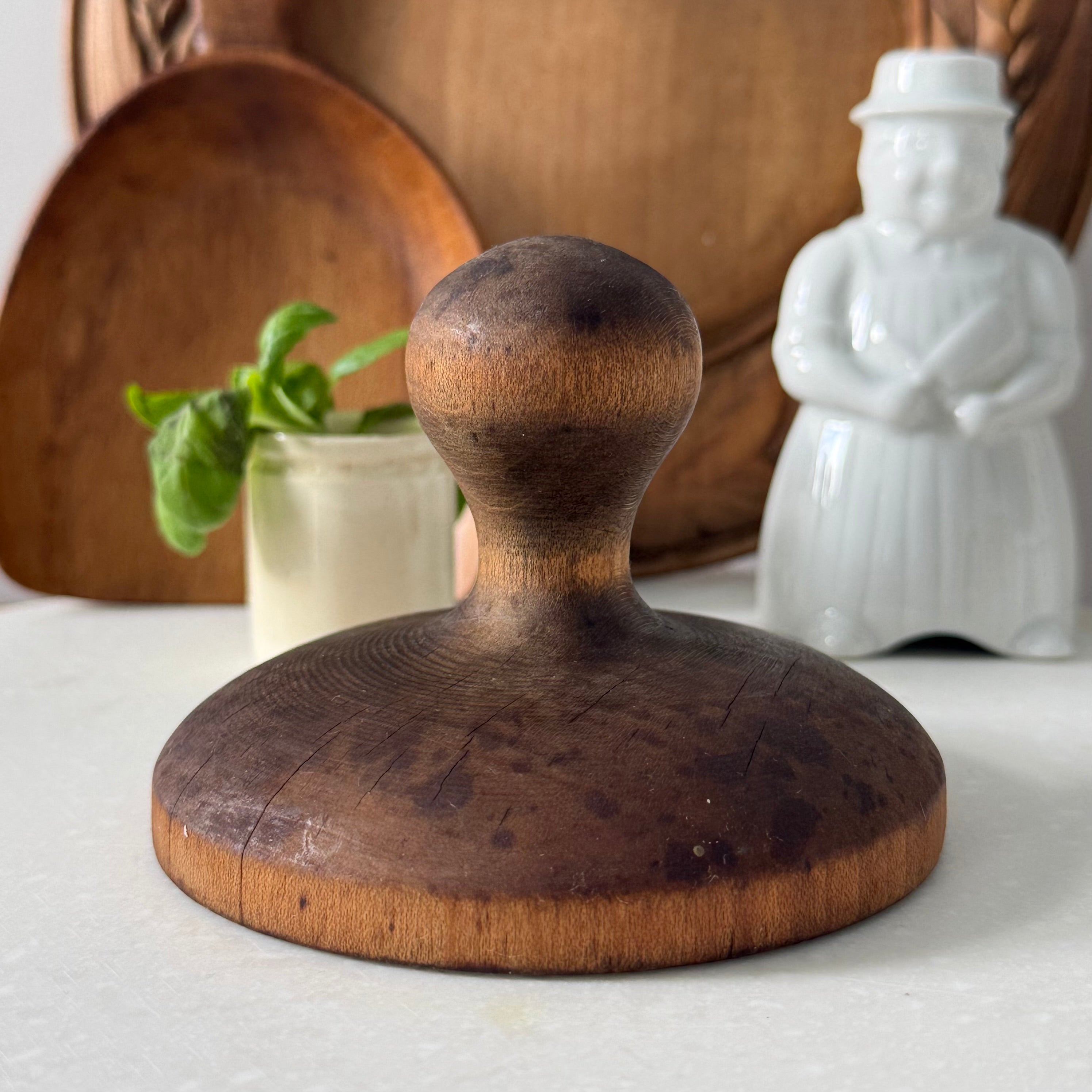 Antique Treen Butter Stamp Leaf Rosette