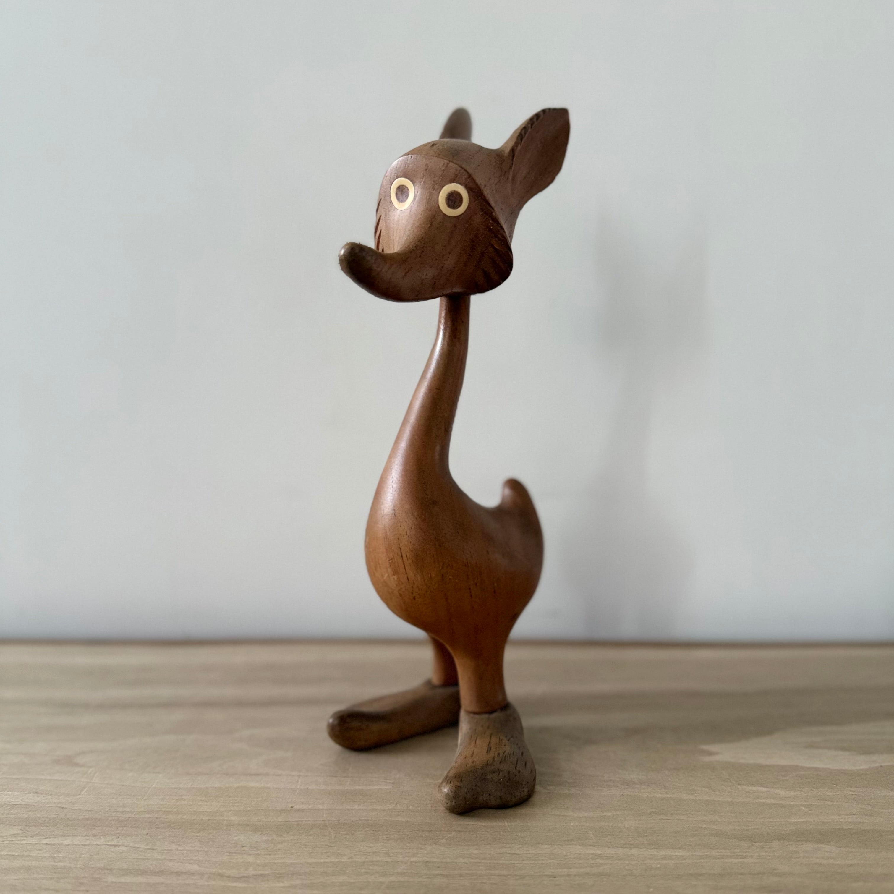Vintage Wooden Fox Figure Mid Century Scandinavian Style 24cm