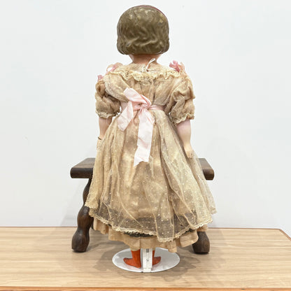 Antique Wax Head “Pumpkin Head” Doll with Original Dress c.1870