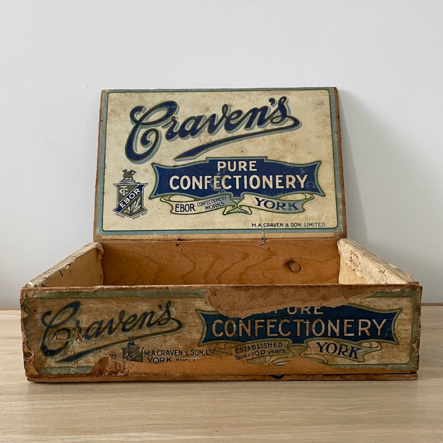 Antique Craven’s Pure Confectionery Wooden Advertising Box – York, Early 1900s
