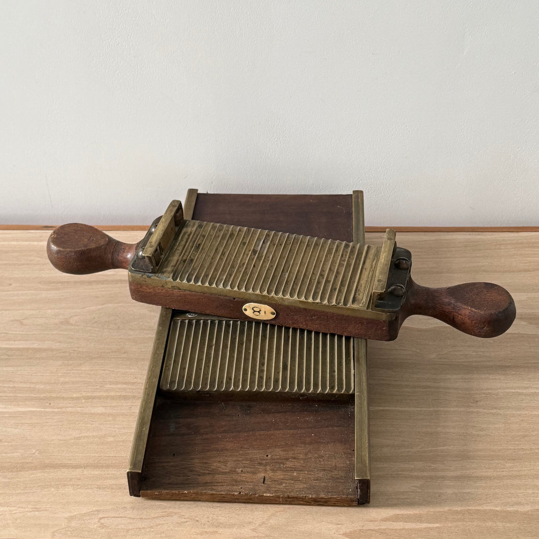 Antique Wooden Pill Maker with Brass Plates Double Handle Apothecary Tool