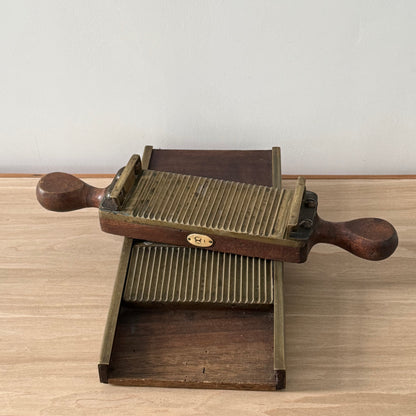 Antique Wooden Pill Maker with Brass Plates Double Handle Apothecary Tool