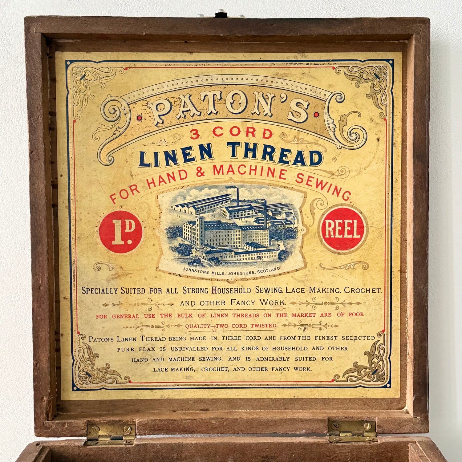Antique Paton’s Linen Thread Wooden Shop Display Box Johnstone Scotland