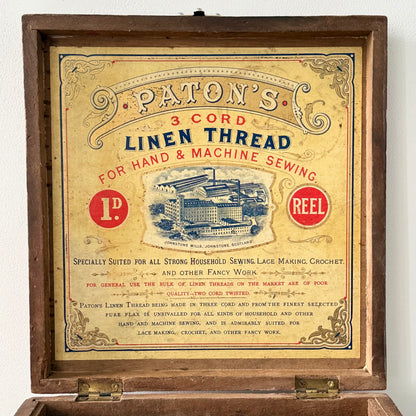 Antique Paton’s Linen Thread Wooden Shop Display Box Johnstone Scotland