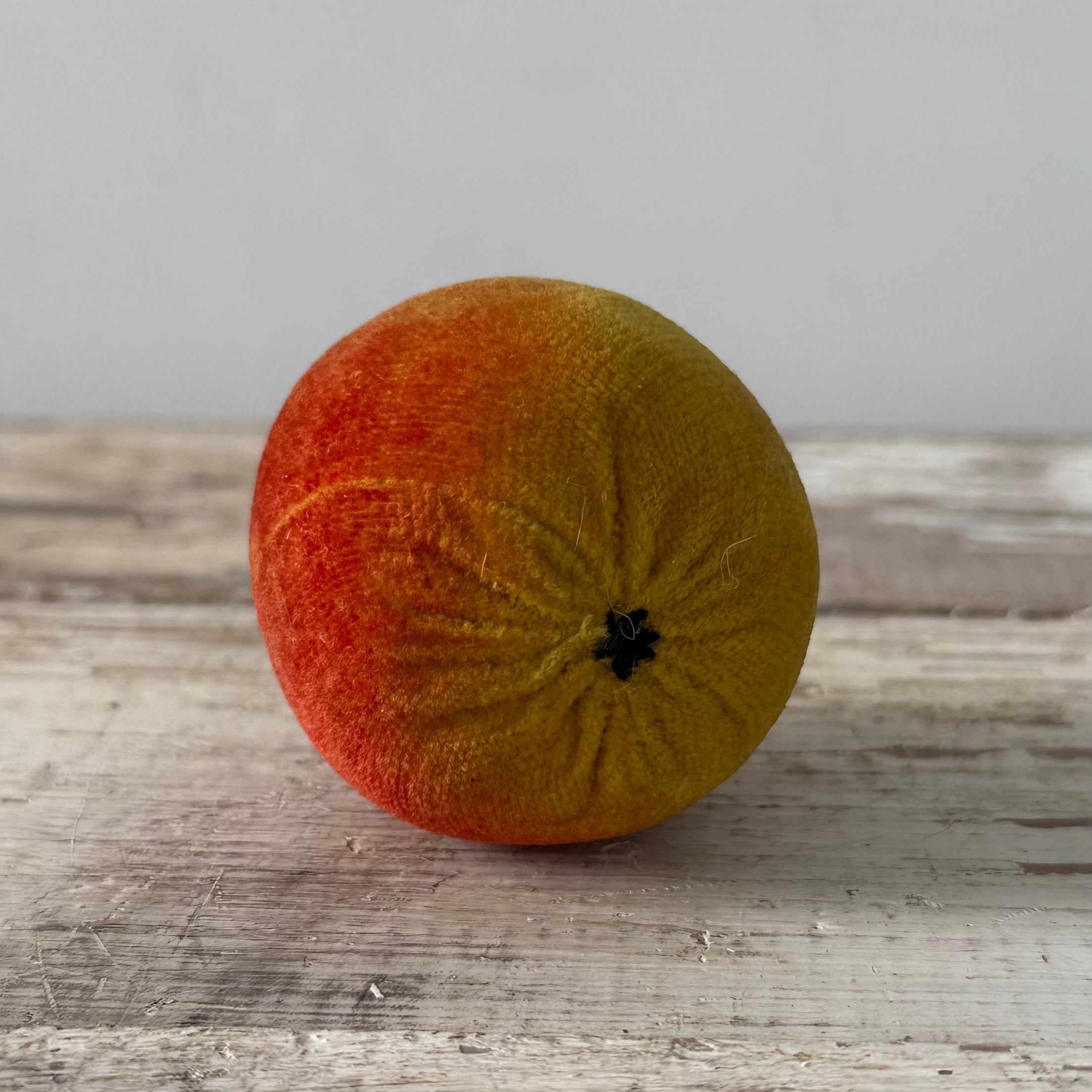 1830s Antique Velvet Apple Pin Cushion in Red and Ochre