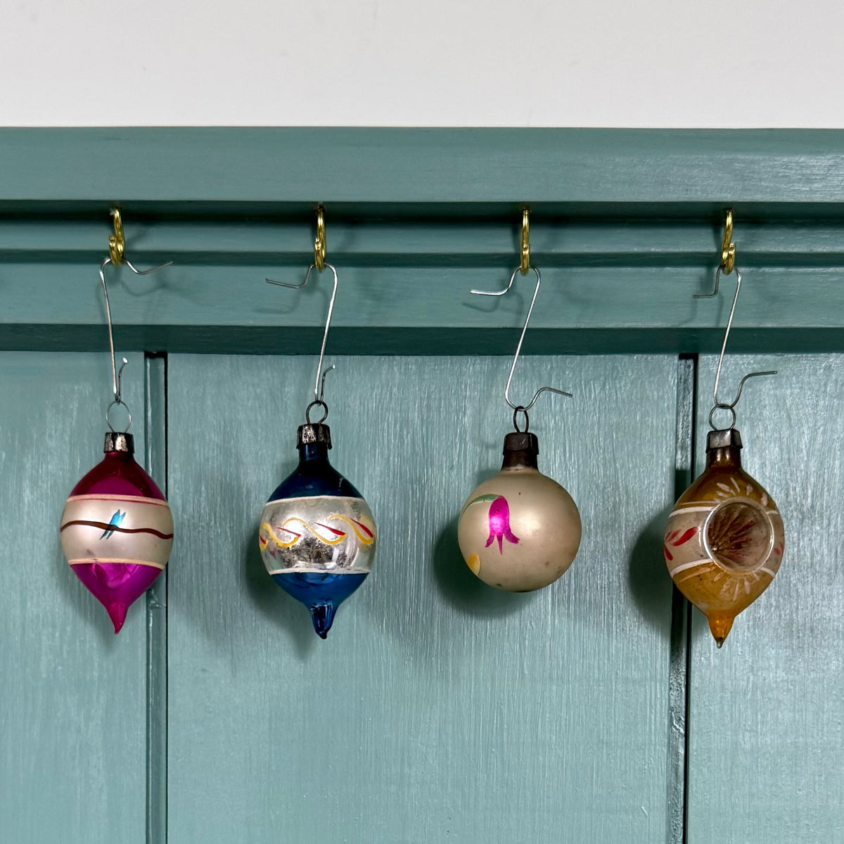 Boxed Set of 12 Miniature Vintage Glass Christmas Baubles
