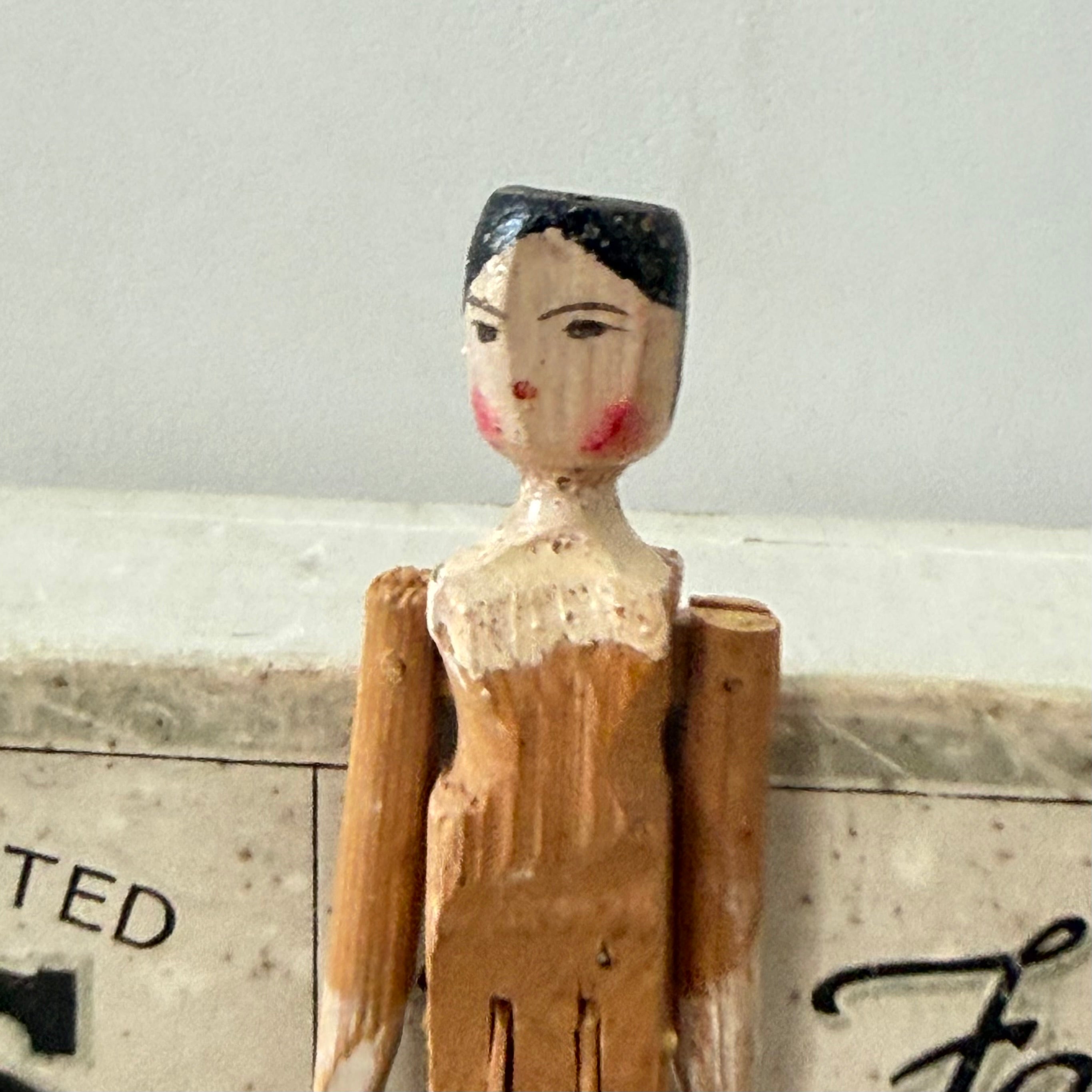 Vintage Wooden Jointed Folk Art Doll Hand Painted Miniature 13.5cm