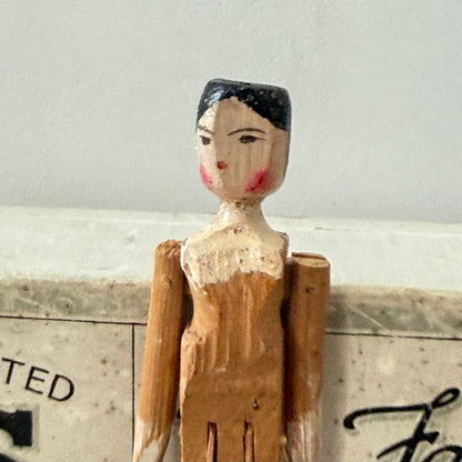 Vintage Wooden Jointed Folk Art Doll Hand Painted Miniature 13.5cm