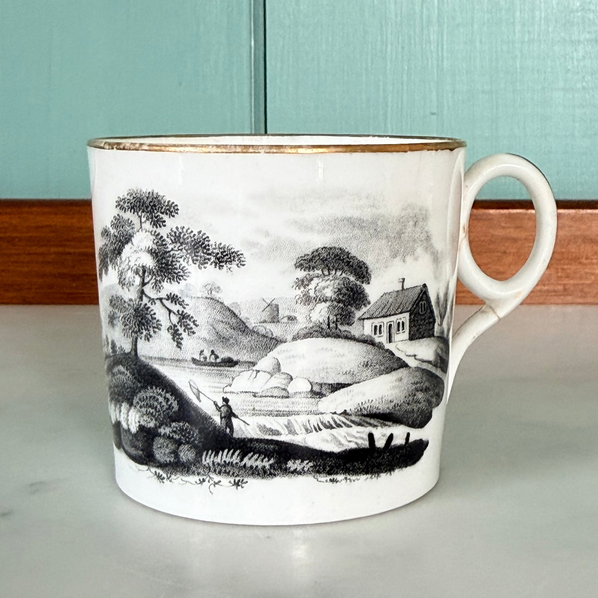 Regency Bat-Printed Landscape Mug – c.1810–1830