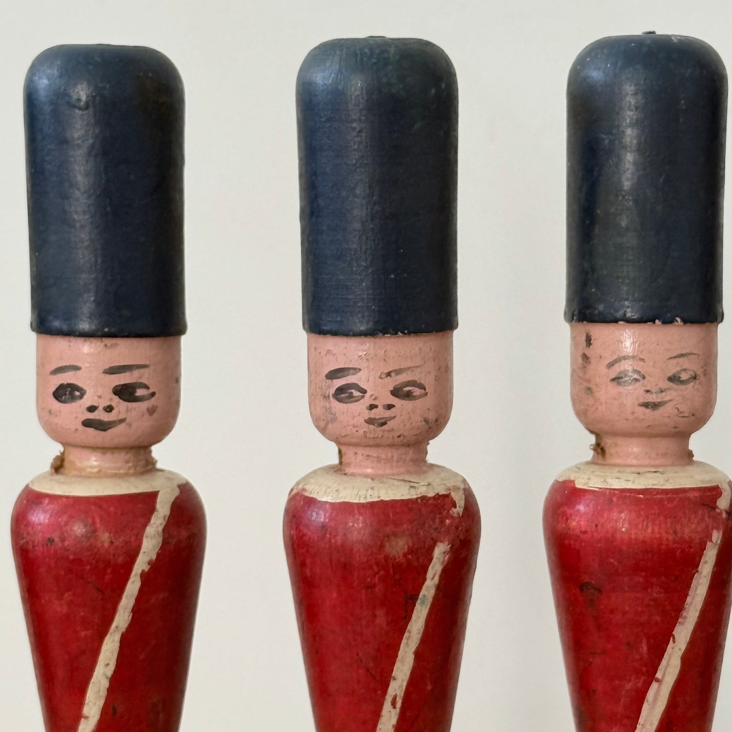 Vintage Wooden Skittles Pins 5 Guardsman Figures 24cm Folk Toy