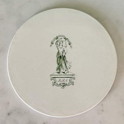 Victorian Green Transfer Grocer’s Scale Plate – Lady Justice HRC c.1860s