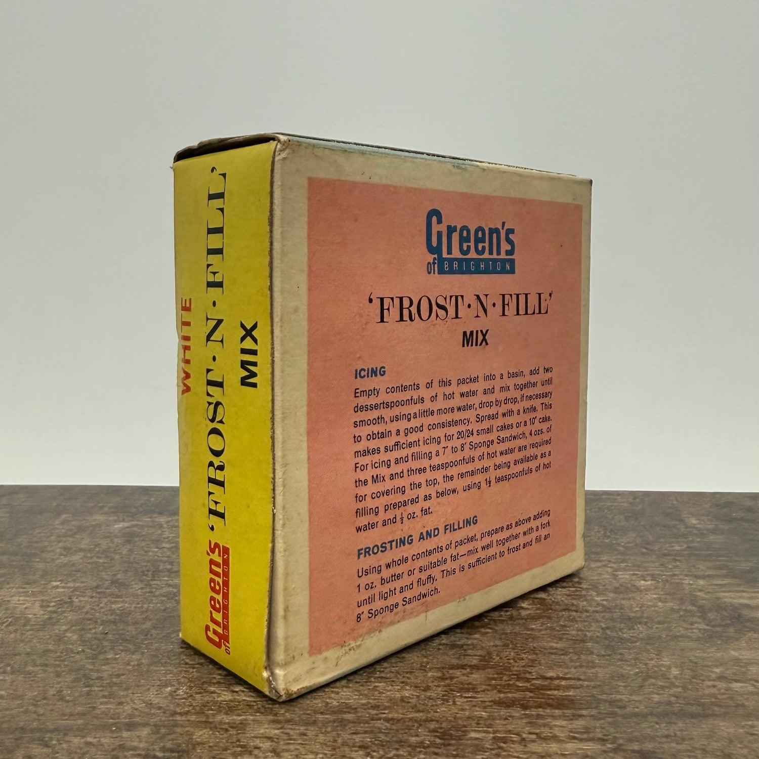 Vintage Green’s of Brighton ‘Frost-N-Fill’ Cake Icing Mix Box – White