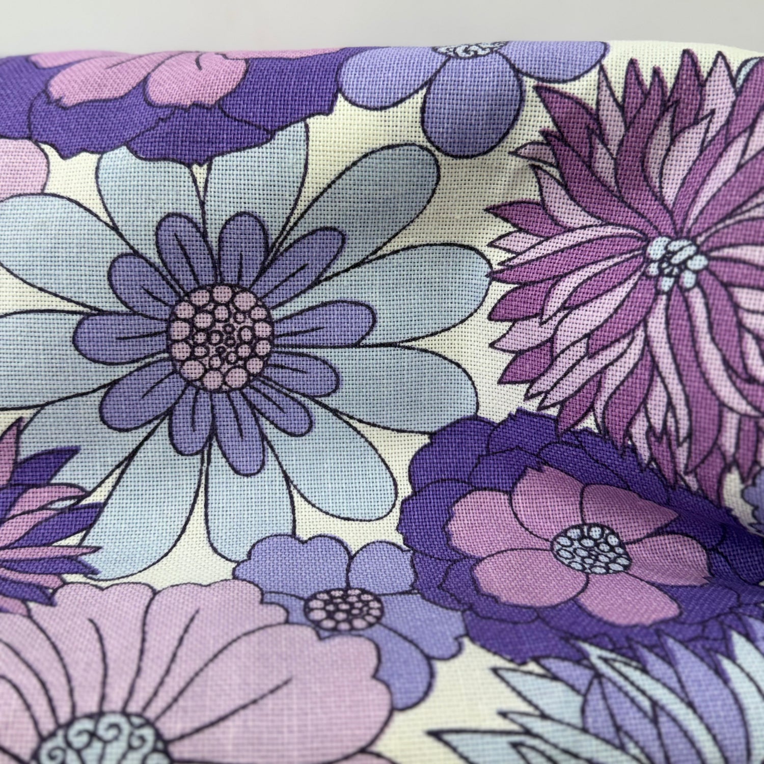 Vintage St Michael Flower Power Fabric 1970s Purple Floral 6.5m