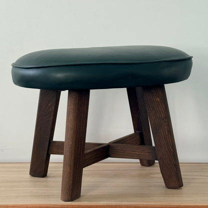 Vintage Mid-Century Kidney Shaped Green Upholstered Footstool